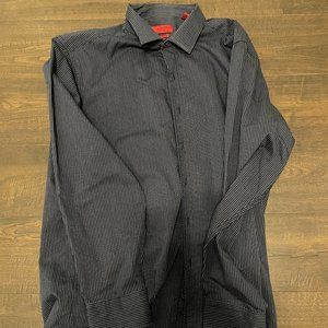 ALFANI NAVY BLUE WITH WHITE STRIPE DRESS SHIRT